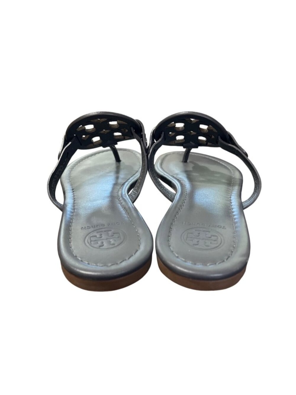 Tory Burch Womens Size 8 Miller Leather Thong Sandals Malta Grey Slip-On EUC - Picture 4 of 10